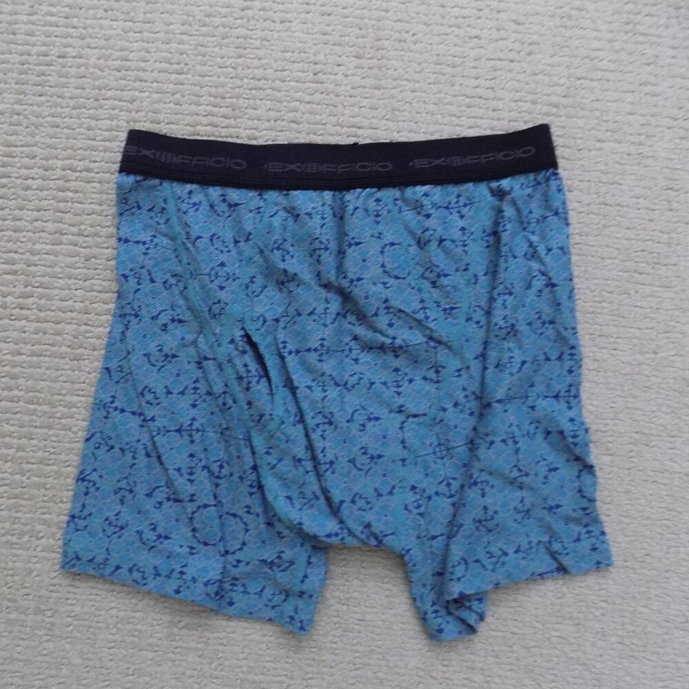 EXOFFICIO BOXER BRIEFS UNDERWEAR PRINTED LIGHT BLUE BLACK